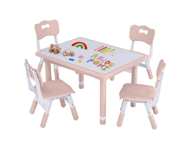Toddler Table and Chair Set, Height Adjustable-Upgrade Kids Table and 4 Chairs for Ages 3-8, Multi-Activity Toddler Play Table with Graffiti...