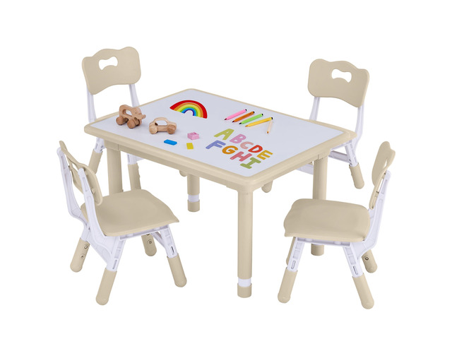 Toddler Table and Chair Set, Height Adjustable-Upgrade Kids Table and 4 Chairs for Ages 3-8, Multi-Activity Toddler Play Table with Graffiti...