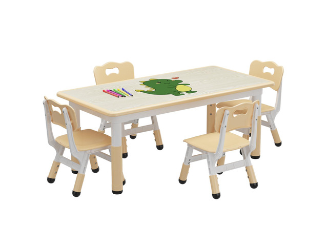 Kids Table and 4 Chairs Set, Height Adjustable Toddler Table and Chair Set for Ages 2-10, Graffiti Desktop, Non-Slip Legs, Arts & Crafts Table,...