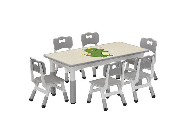 Kids Table and 6 Chairs Set, Height Adjustable Toddler Table and Chair Set for Ages 2-10, Graffiti Desktop, Non-Slip Legs, Children Activity Table...