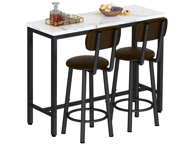 3 Piece Bar Table Set of 2,39.3' Pub Bar Table and Chairs Set,Faux Marble Bar Height Table with 2 Backrest Stools,Small Dining Table for 2,Kitchen...