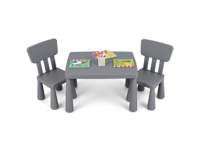 Kids Table and Chairs, 3 Piece Plastic Easy Clean Children Activity Desk for Reading, Drawing, Snack Time, Arts Crafts, Preschool, Kindergarten &...