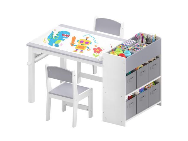 Kids Art Table and Chair Set, Craft and Play Wood Activity Table with Storage Bins and Paper Roll, Toddler Desk for Playroom/Nursery/Home, Kids...