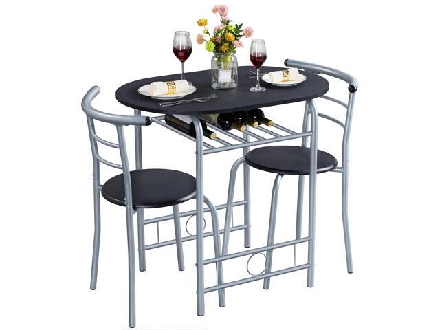 3-Piece Dining Room Table Set, Kitchen Table & Chair Sets for 2, Compact Table Set w/Steel Legs, Built-in Wine Rack for Breakfast Nook, Small...