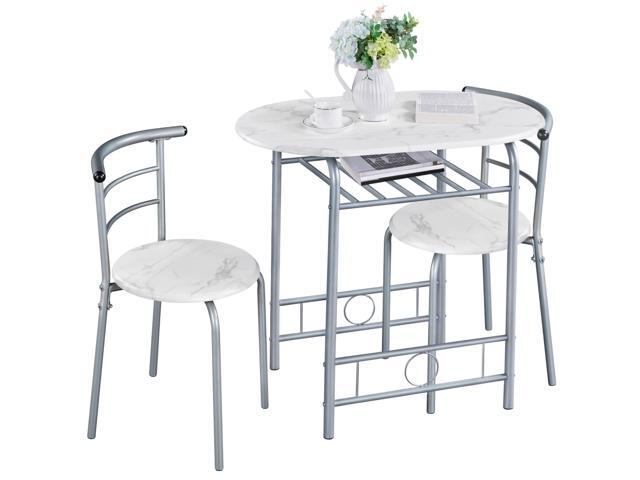 3-Piece Dining Table Set, Breakfast Bistro Table Set for 2, Small Kitchen and Table Chairs Set of 2 with Metal Frame and Storage Rack for Small.