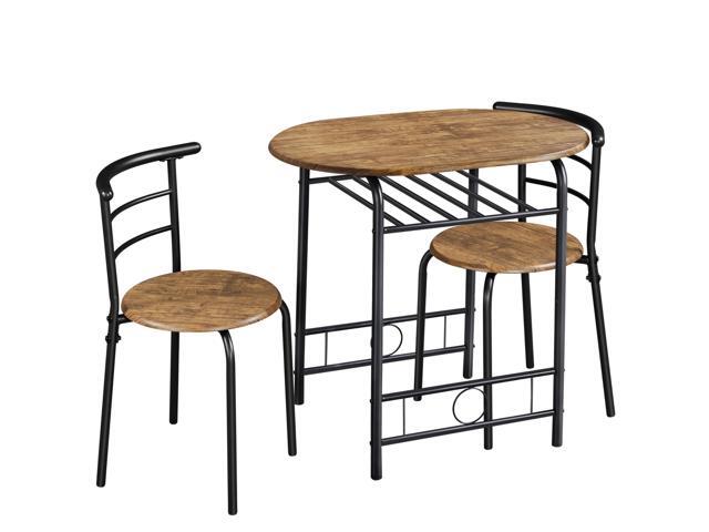 3-Piece Dining Table Set, Breakfast Bistro Table Set for 2, Small Kitchen and Table Chairs Set of 2 with Metal Frame and Storage Rack for Small...