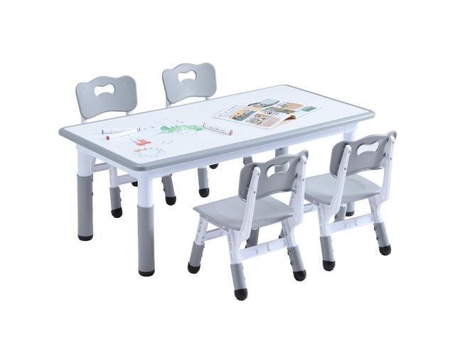 Kids Table and 4 Chairs Set, Height Adjustable Toddler Table and Chair Set, Toddler Desk with Graffiti Desktop & Non-Slip Legs, Children Activity...