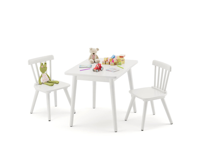 Windsor Kids Table and 2 Chair Set, Rubberwood Toddler Table and Chair Set for Art, Play, Craft, Activity, with Non-Slip Legs Round Edge Design, White