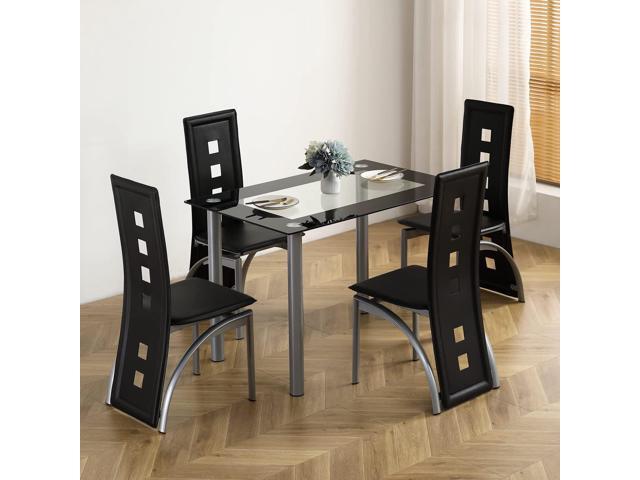 5-Piece Glass Dining Table Set with 4 PVC Chairs, Easy Assembly 43.3' glass tabletop, 4 PVC chairs, modern design, space-saving, for...