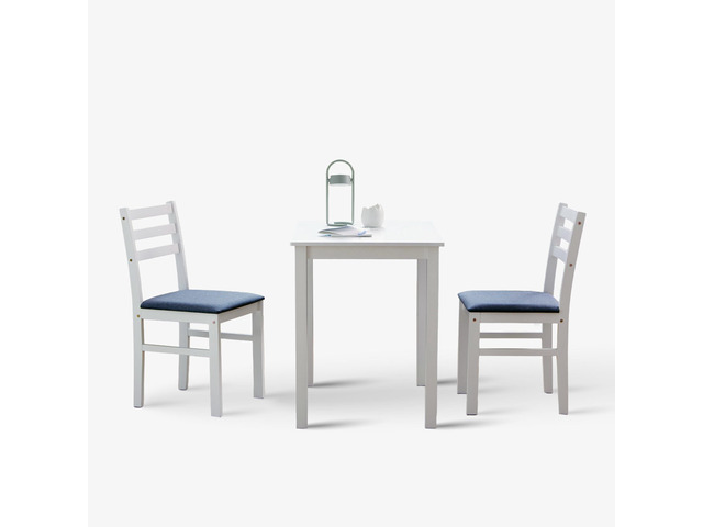 Seattle 3-Piece Wooden Dining Table Set for 2, Modern Farmhouse Kitchen Dining Room Set with Solid Wood Ladder Back Chairs for Small Space (White)