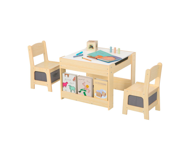 Kids Table and Chairs Ages 3-7, 4 in 1 Toddler Desk and Chair Set with Whiteboard, Blackboard, Storage Drawer and Book Rack. Toddler Activity Table...