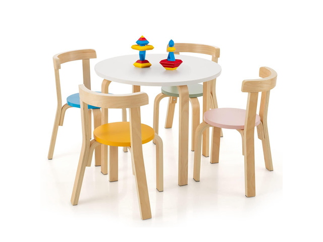 Kids Table and Chair Set, 5-Piece Wooden Activity Desk Set w/Toy Bricks, Classroom Playroom Daycare Furniture for Playing, Drawing, Reading,...