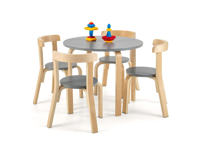Kids Table and Chair Set, 5-Piece Wooden Activity Desk Set w/Toy Bricks, Classroom Playroom Daycare Furniture for Playing, Drawing, Reading,...