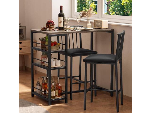 Dining Table Set for 2 with 3 Storage Shelves, Kitchen Table and Chairs for 2 with Pu Cushion Chairs & Thick Wood Top, 3 Piece Dining Table Set for.
