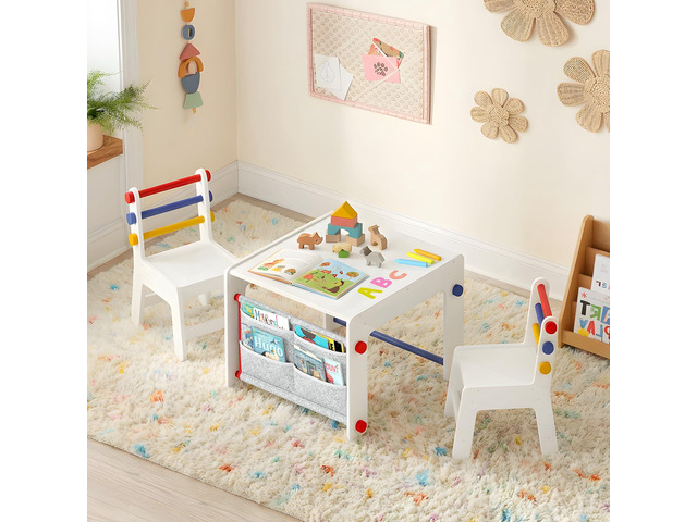 Kids Table and Chair Set 4-in-1 with Storage, Wooden Activity Table for Crafts, Arts, Drawing, Reading, Toddler Furniture for Playroom, Nursery,...