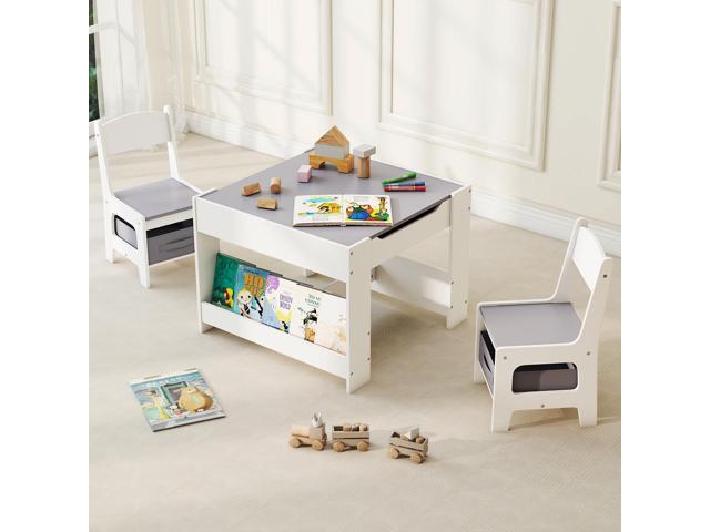 Kids Table and Chair Set, 3 in 1 Wooden Activity Table with Detachable Tabletop, Toddler Table and Chair Set with Storage Drawer, Kids Play Table...