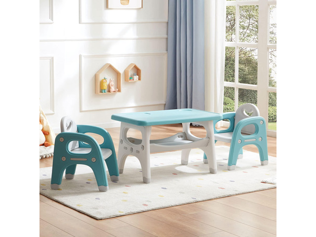 Kids Table and Chair Set, Plastic Children Activity Table with 2 Chairs, Toddler Table and Chair Set for Reading, Drawing, Snack Time, Arts Crafts,...