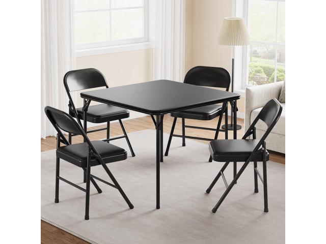 Folding Portable Card Table and Foldable Chair Set of 5, Pu Upholstered Foldable Chairs and Table With Metal Frame, Folding Table and Chair.