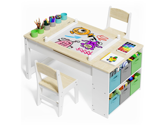 Kids Art Table and Chairs with Removable Tabletop Storage,Toddler Craft Table and Chair Set for Drawing Studying Playing Wooden Kid Acitivity Table...