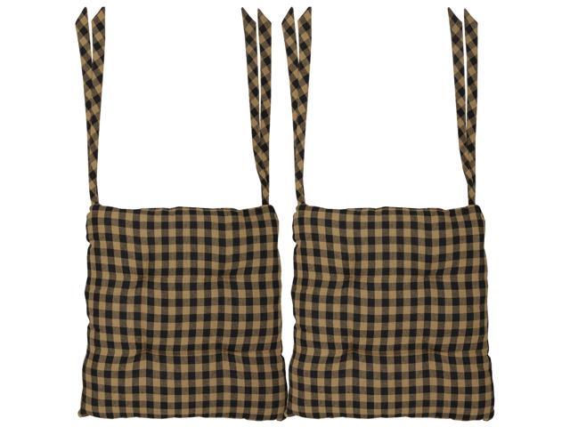 14'x14' Chair Cushion for Small Dining Chairs with Ties, Black Check Plaid, Primitive Farmhouse Indoor Kitchen Seat Cushion, Set of 2