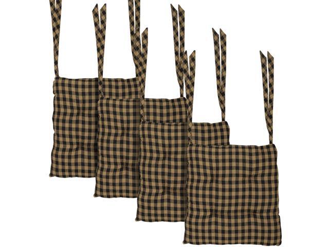 14'x14' Chair Cushion for Small Dining Chairs with Ties, Black Check Plaid, Primitive Farmhouse Indoor Kitchen Seat Cushion, Set of 4