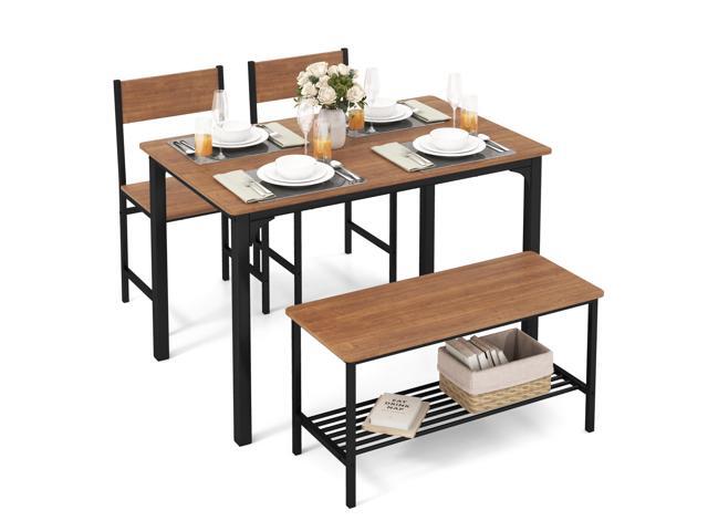 Dining Table Set for 4, Kitchen Table and 2 Chairs for 4 with Bench, 4 Piece Dining Table Set for Small Space, Apartment