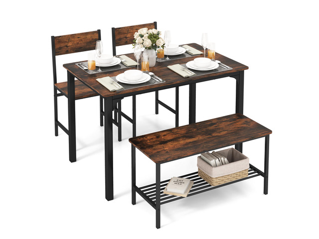 Dining Table Set for 4, Kitchen Table and 2 Chairs for 4 with Bench, 4 Piece Dining Table Set for Small Space, Apartment