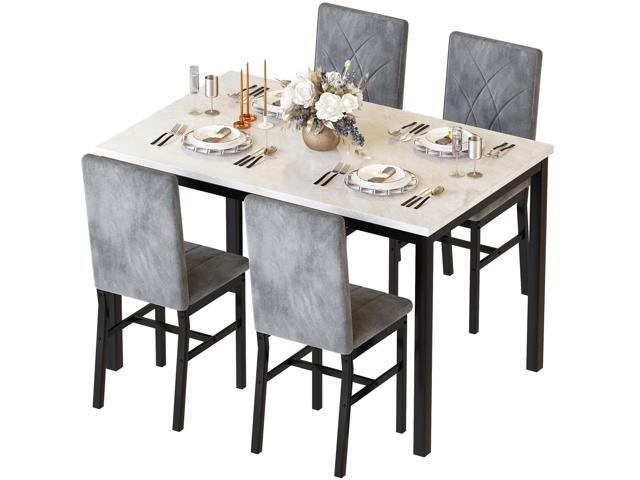 Dining Table Set for 4 Faux Marble Kitchen Table and Chairs Set of 4,5 Piece with Velvet Upholstered Dinner Chairs for Compact Dining Room,Small...