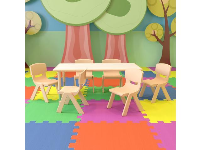 23.625' W x 47.25' L Rectangle Natural Plastic Activity Table Set with 6 Chairs
