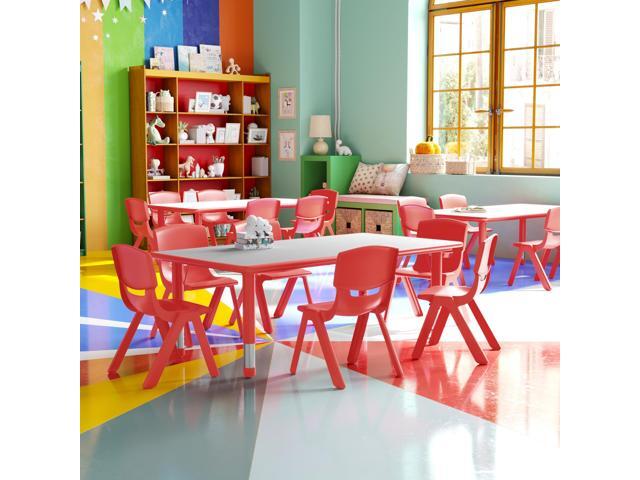 23.625' W x 47.25' L Red Plastic Activity Table Set-6 Chairs