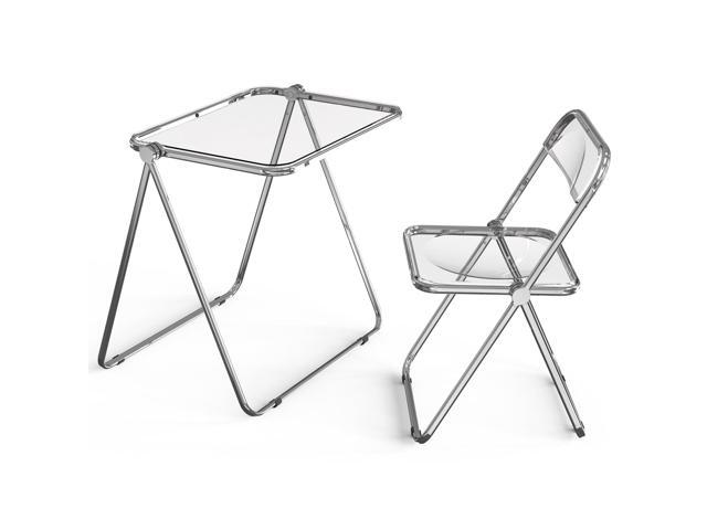 Folding Acrylic Table and Chair Set Small TV Tray for Snack Dinner on Couch, Tiny Foldable Desk Writing Desk for Home Office for Small Spaces