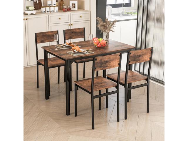 5-Piece Dining Table Set, Industrial Kitchen Table and Chairs for 4 with Backrest and Metal Frame, Rectangular Space-Saving Dinette Set for Dining...