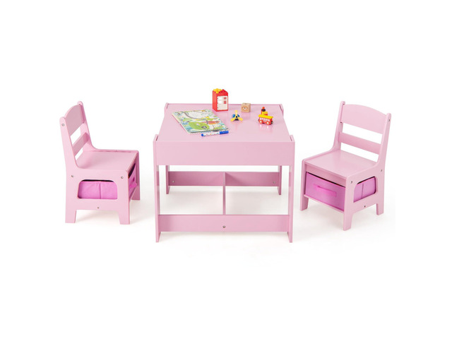 Kids Table and Chairs, 3-in-1 Children Wooden Activity Set with Storage, Detachable Tabletop, for Art, Craft, Drawing, Reading, Gift for Toddlers...