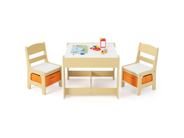 Kids Table and Chairs, 3-in-1 Children Wooden Activity Set with Storage, Detachable Tabletop, for Art, Craft, Drawing, Reading, Gift for Toddlers...