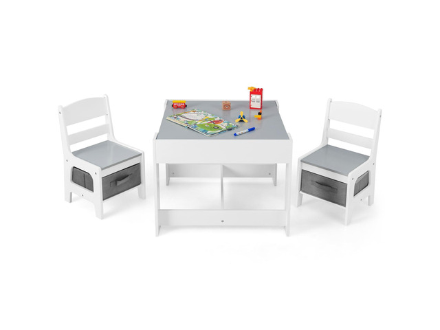 Kids Table and Chairs, 3-in-1 Children Wooden Activity Set with Storage, Detachable Tabletop, for Art, Craft, Drawing, Reading, Gift for Toddlers...