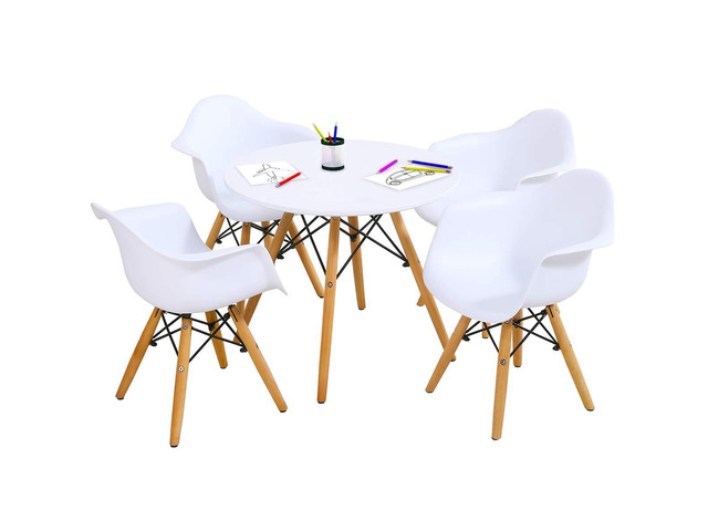 Kids Table and Chair Set, Mid-Century Modern Style Table Set Round Table with Armchairs for Toddler Children, Kids Dining Table and Chair Set...
