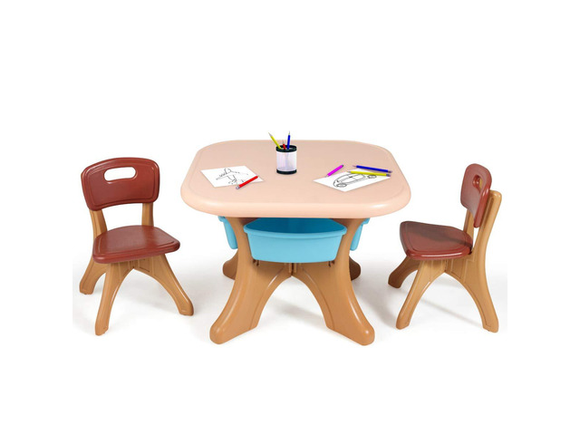 Kids Table and Chairs, 3 PCS Activity Desk Set w/ 4 Detachable Storage Bins for Indoor Outdoor Play Art Crafts Picnic Patio, Lightweight Toddler...