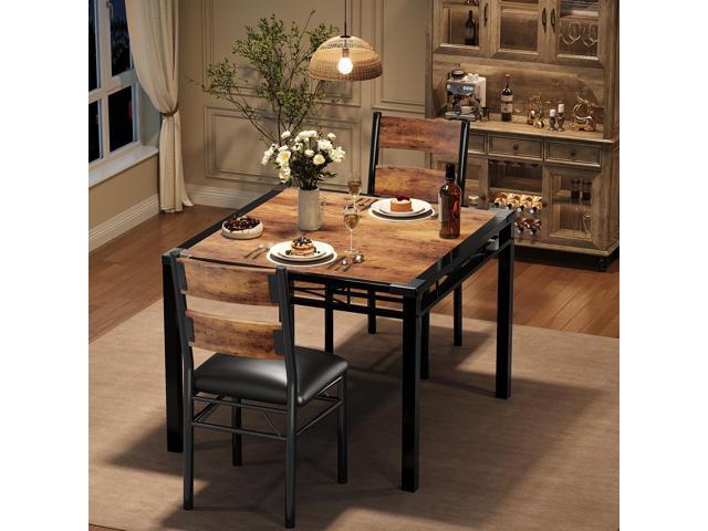 Dining Table Set for 2, Dining Table with 2 Upholstered Chairs, Wood 3-Piece Kitchen Dining Room Table Set with Corner Protector for Small Space,.