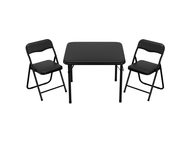 3-Piece Folding Card Table and Chairs Set for Kids, 24 Inch Square Foldable Table with 2 PU Cushion Padded Chairs, Steel Frame Space Saving Set for...