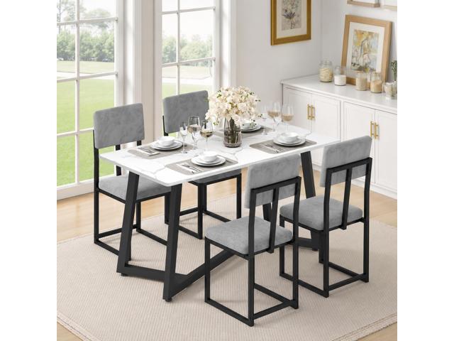 5-Piece Dining Table Set for 4, Modern Faux 47.24' Marble Kitchen Table with 4 Velvet Chairs, Stylish Small Dining Table Set for Apartments & Small.