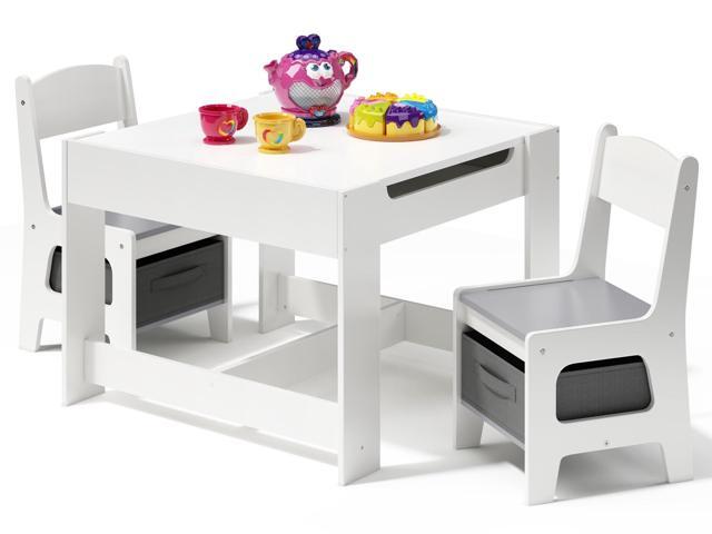 3-in-1 Kids Table and Chair Set with Removable Tabletop Storage, Toddler Craft Table and Chairs for Drawing Playing Studying Eating in Playroom...