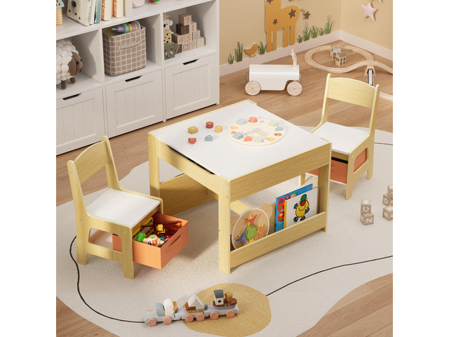 4-in-1 Kids Table and Chair Set with Removable Tabletop Storage, Toddler Craft Table and Chairs for Drawing Playing Studying Eating in Playroom...