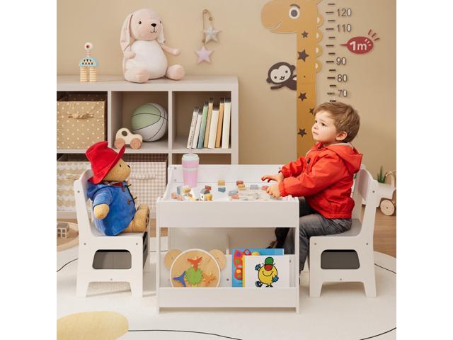 4-in-1 Kids Table and Chair Set with Removable Tabletop Storage, Toddler Craft Table and Chairs for Drawing Playing Studying Eating in Playroom.