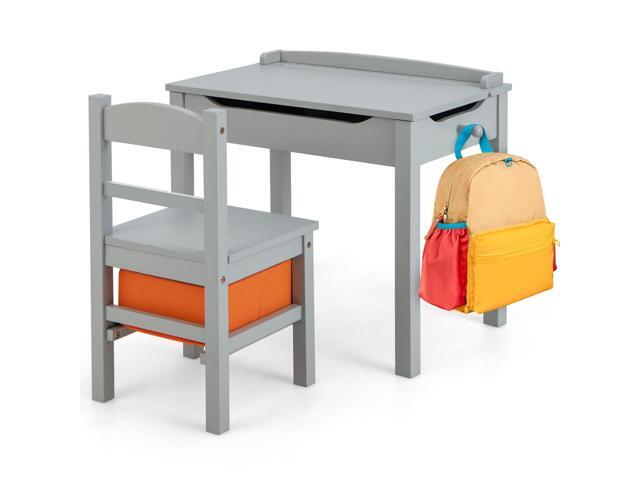 Kids Table and Chair Set, Flip Top Toddler Study Desk w/Chair for Playroom & Nursery, Wood Activity Table Set w/Storage Space, Safety Hinge,...