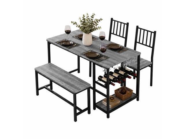 Dining Table Set for 4 with Bench, 55' Kitchen Table and Chairs Set with Wine Rack, Glass Holder & Storage Shelves, Space Saving Dining Room Table...