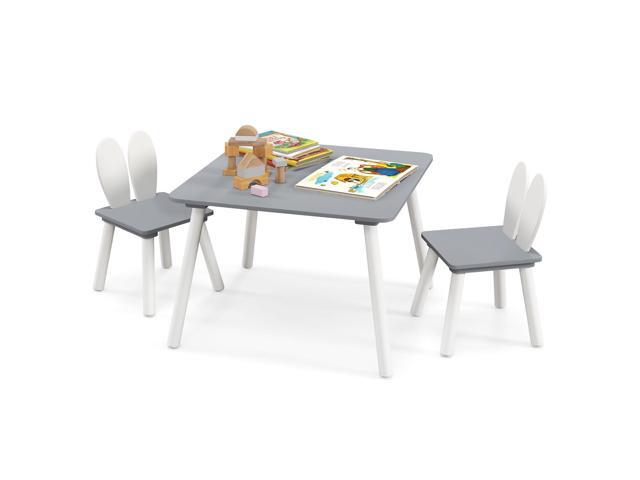 Kids Table and Chair Set, 3 Pieces Wooden Activity Table & 2 Rabbit Shaped Chairs with Solid Wood Legs, Space-Saving Design, Toddler Table and.