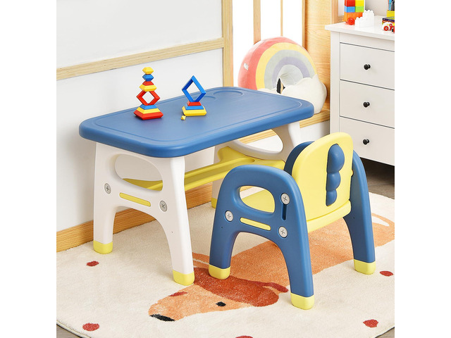 Toddler Table and Chair Set, Cute Activity Table with Storage and Building Blocks, Dinosaur Shaped Armchair, Kids Table and Chair Set for Eating...
