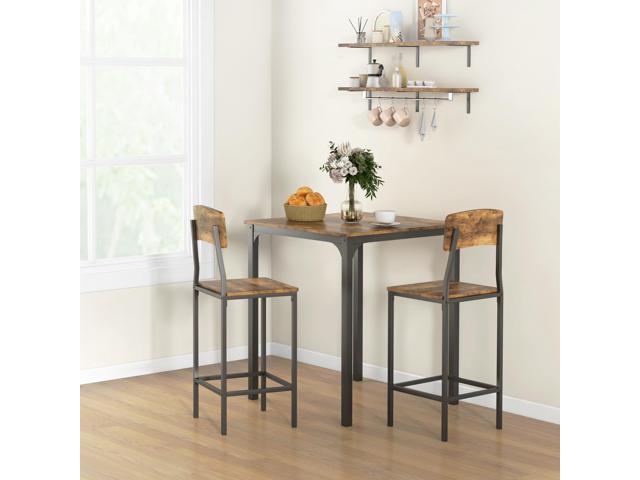 3-Piece Counter Height Bar Table with Space-Saving Design, Square Kitchen Table and Chairs Set with Footrest, Metal Legs, Industrial Dining Table.