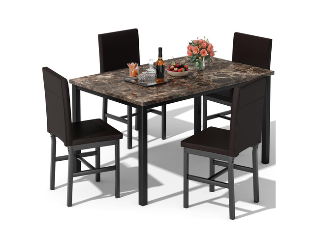 5 Piece Dining Table Set for 4, Faux Marble Kitchen Table with Upholstered Chairs, Modern Dinner Table Set for Dining Room, Apartment, Small...