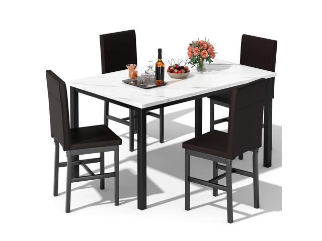 5 Piece Dining Table Set for 4, Faux Marble Kitchen Table with Upholstered Chairs, Modern Dinner Table Set for Dining Room, Apartment, Small.